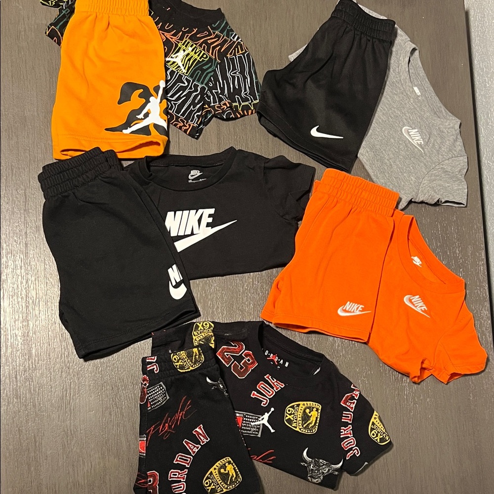 5 Nike and Jordan Kids Matching Sets in Orange, Black, Gray 24mos & 2T